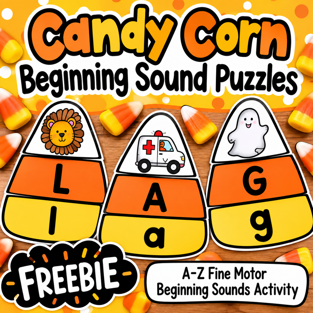 Beginning Sound Candy Corn Puzzles freebie printable phonics activity