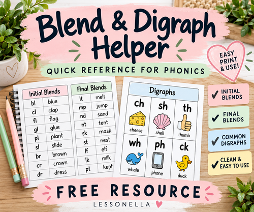 Blend and Digraph Helper free phonics reference