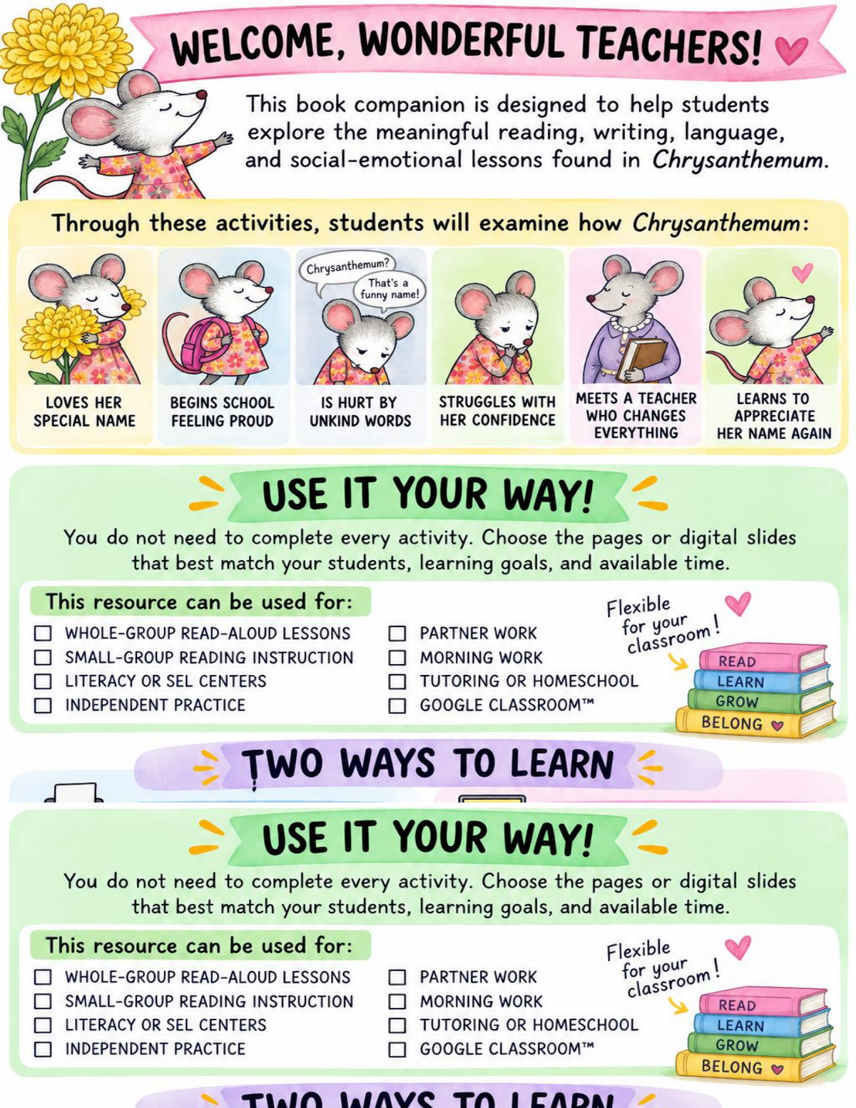 Chrysanthemum Booktivity cover and activity overview for grades 2–4