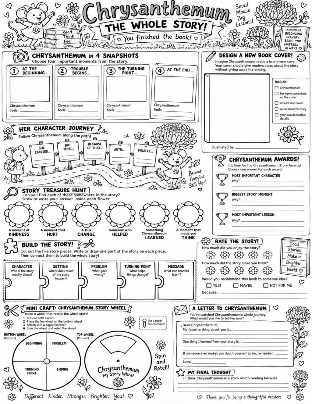 Chrysanthemum whole story reading comprehension and sequencing worksheet preview
