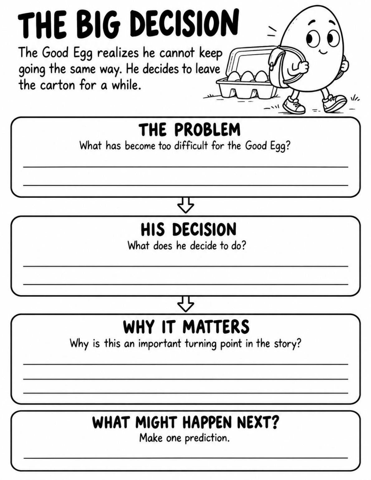 The Good Egg reading and character analysis worksheet preview