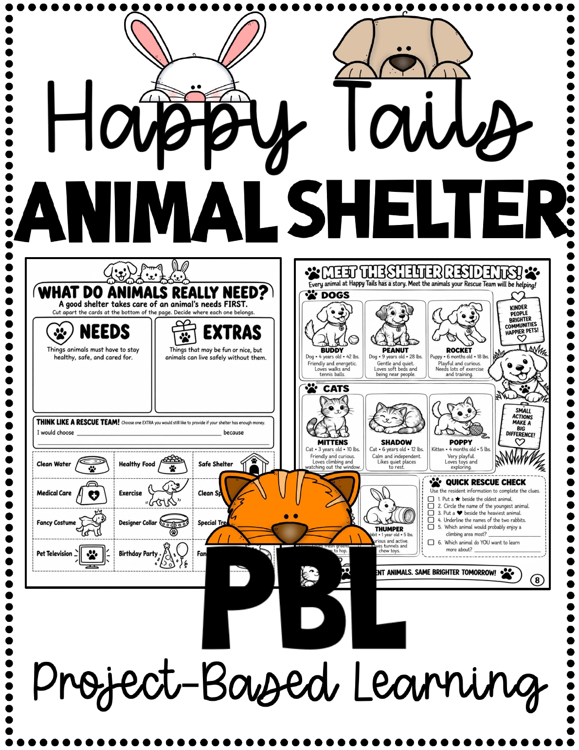 Happy Tails Animal Shelter PBL printable project for grades 2 to 4