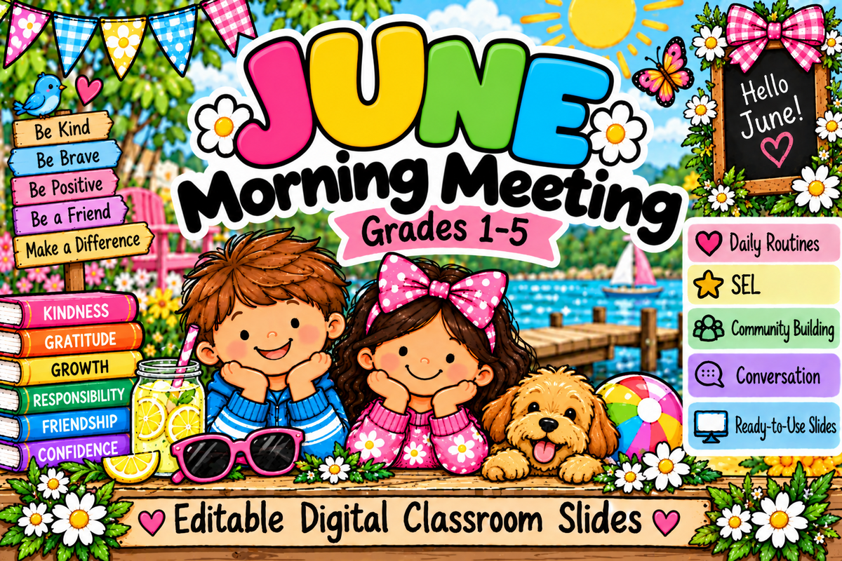 June Morning Meeting Grades 1-5 editable digital classroom slides