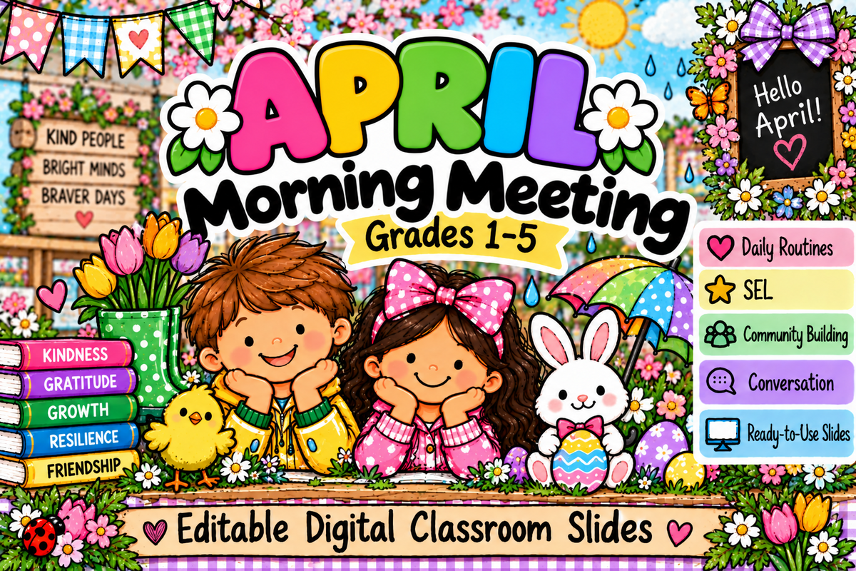 April Morning Meeting Grades 1-5 editable digital classroom slides
