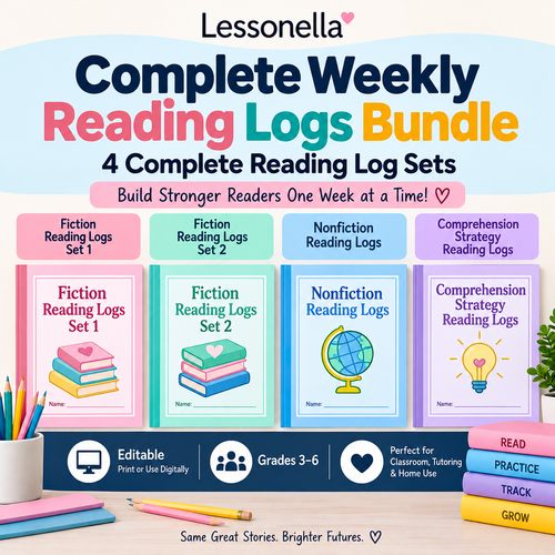 Lessonella Complete Weekly Reading Logs Bundle for Grades 3-6