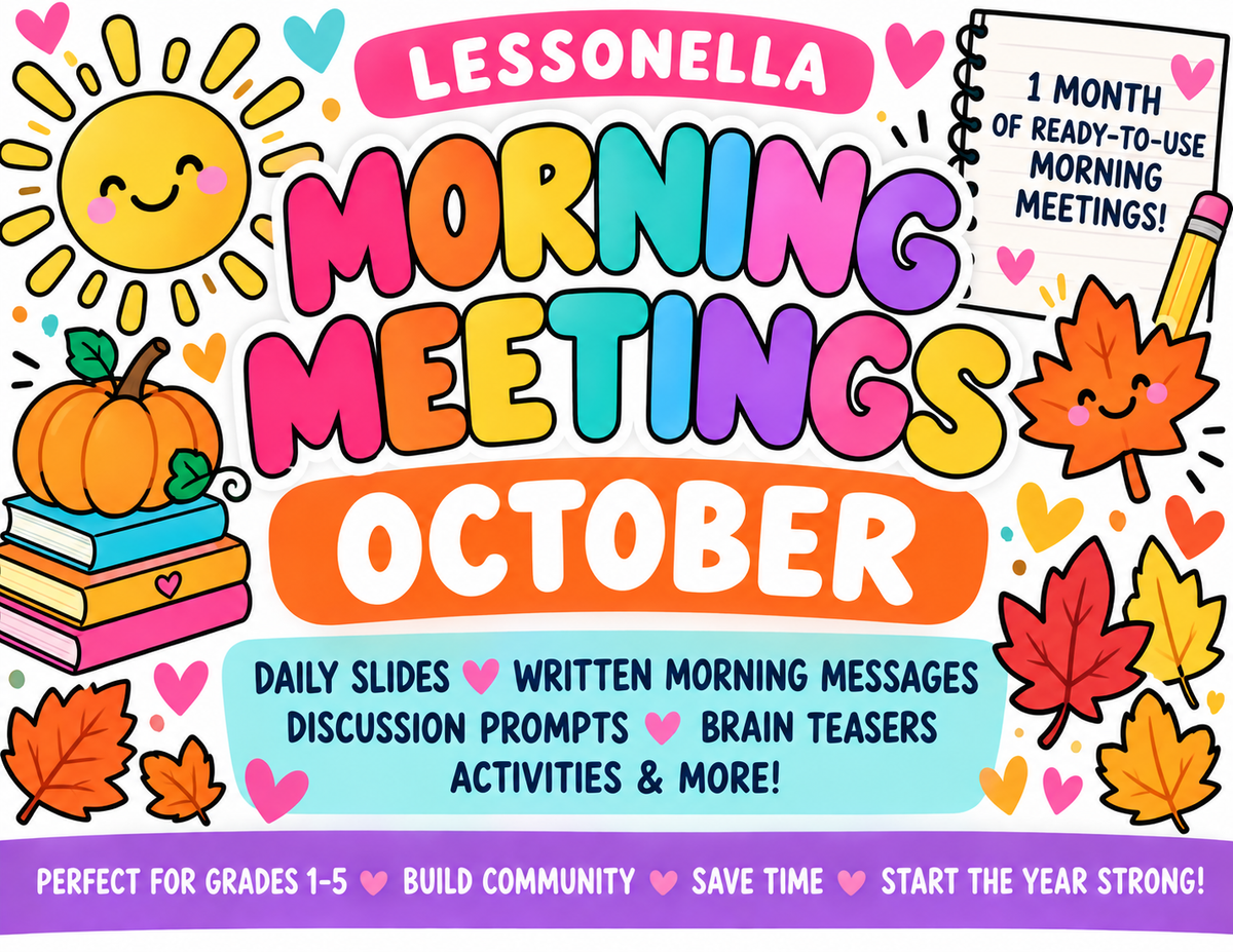 October Morning Meeting Grades 1-5 editable digital classroom slides