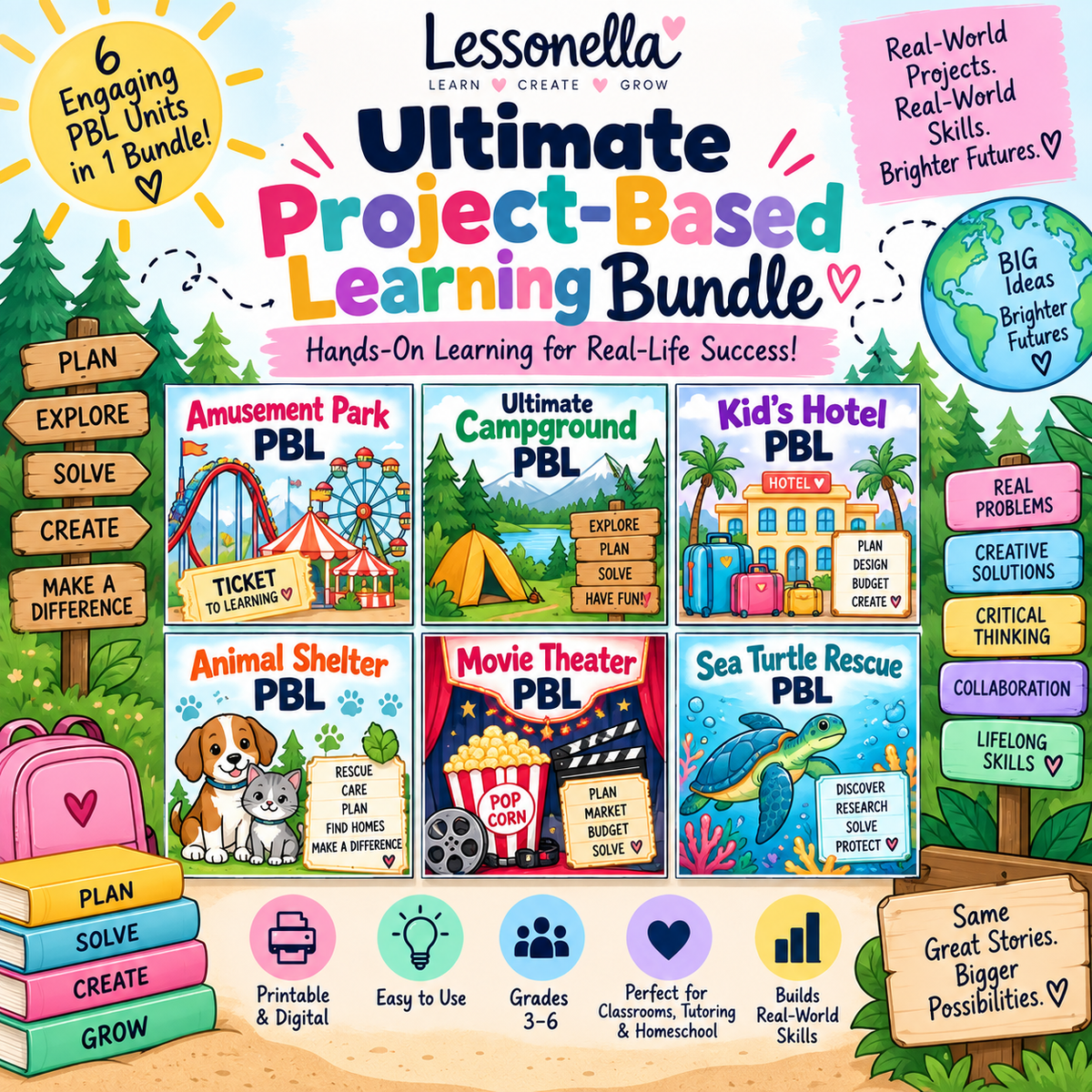 Lessonella Ultimate Project-Based Learning Bundle with six real-world PBL units