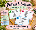 Prefixes and Suffixes free ELA task cards