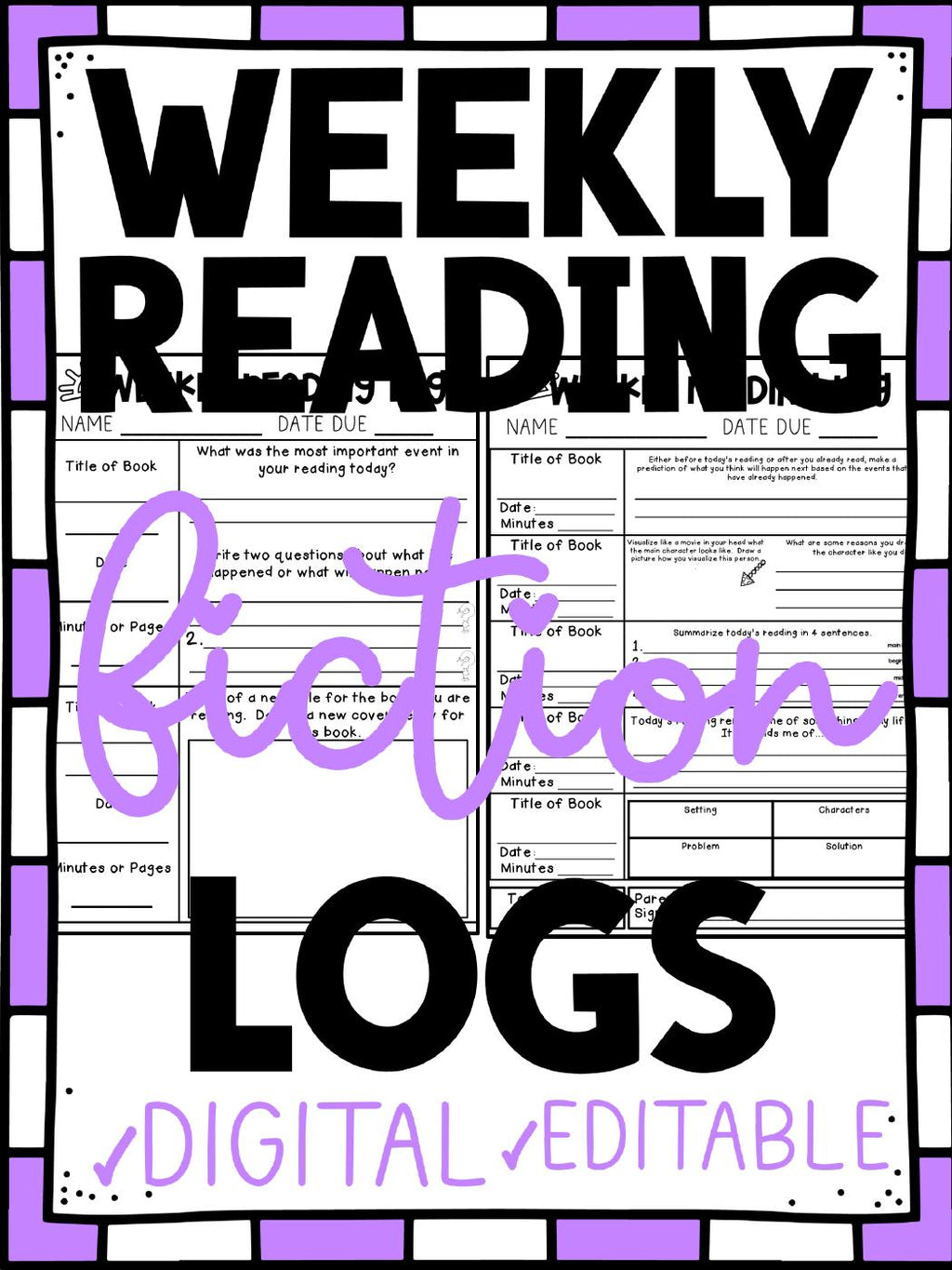 Fiction and nonfiction weekly reading logs bundle - Fiction Set 1