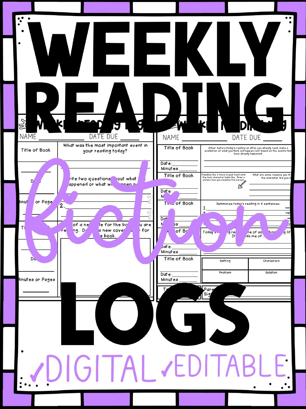 Fiction and nonfiction weekly reading logs bundle - Fiction Set 1