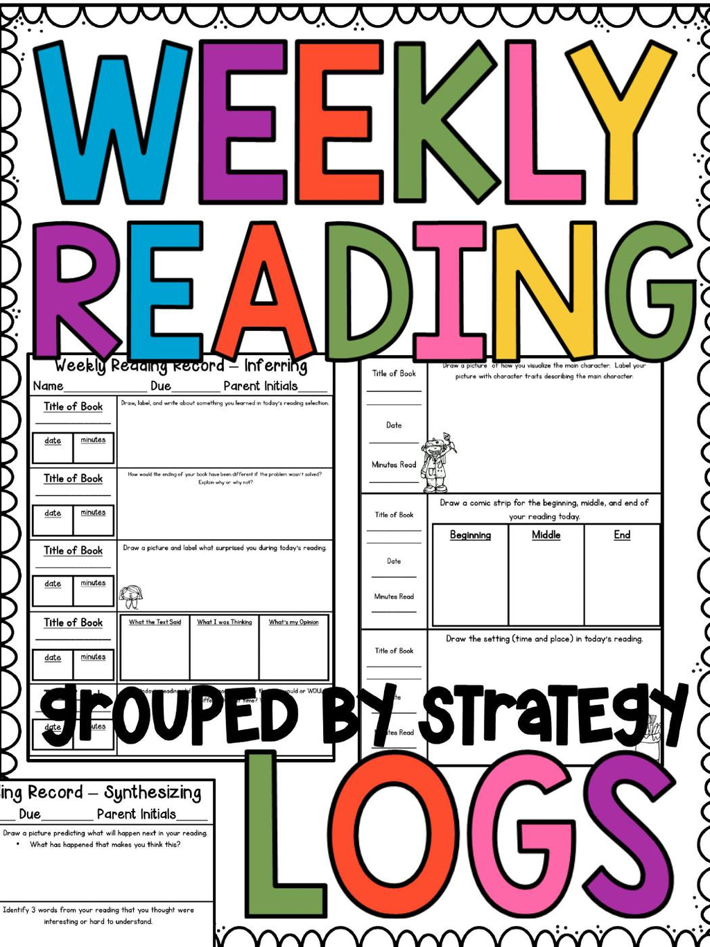 Weekly reading logs grouped by comprehension strategy cover