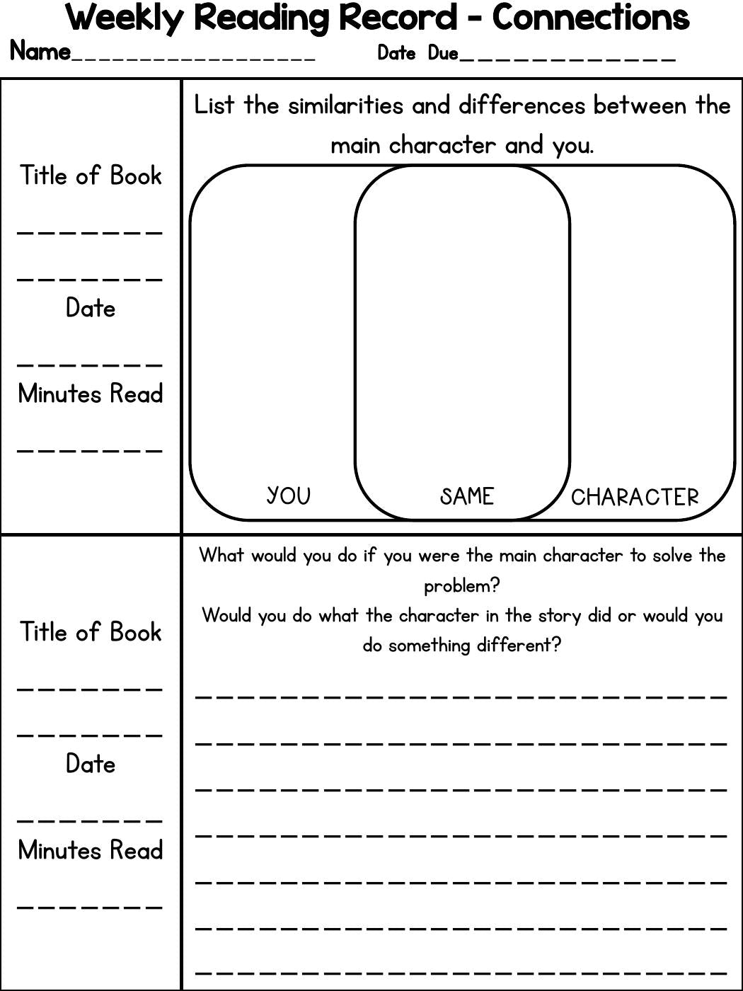 Comprehension strategy weekly reading log preview