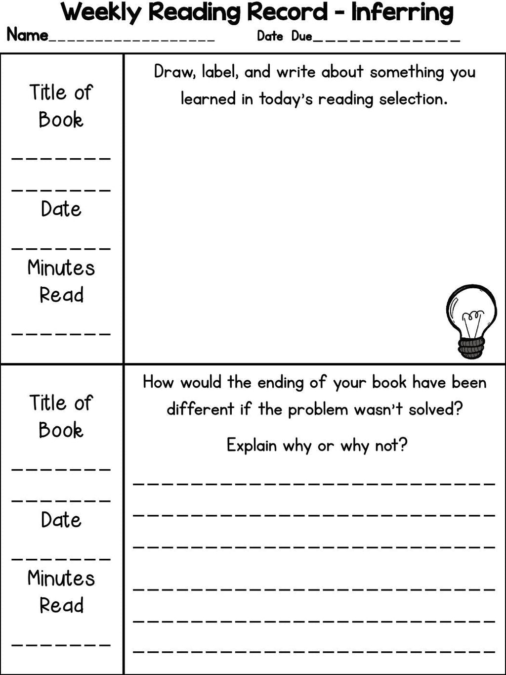 Editable reading strategy response page preview