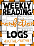 Editable nonfiction weekly reading logs cover