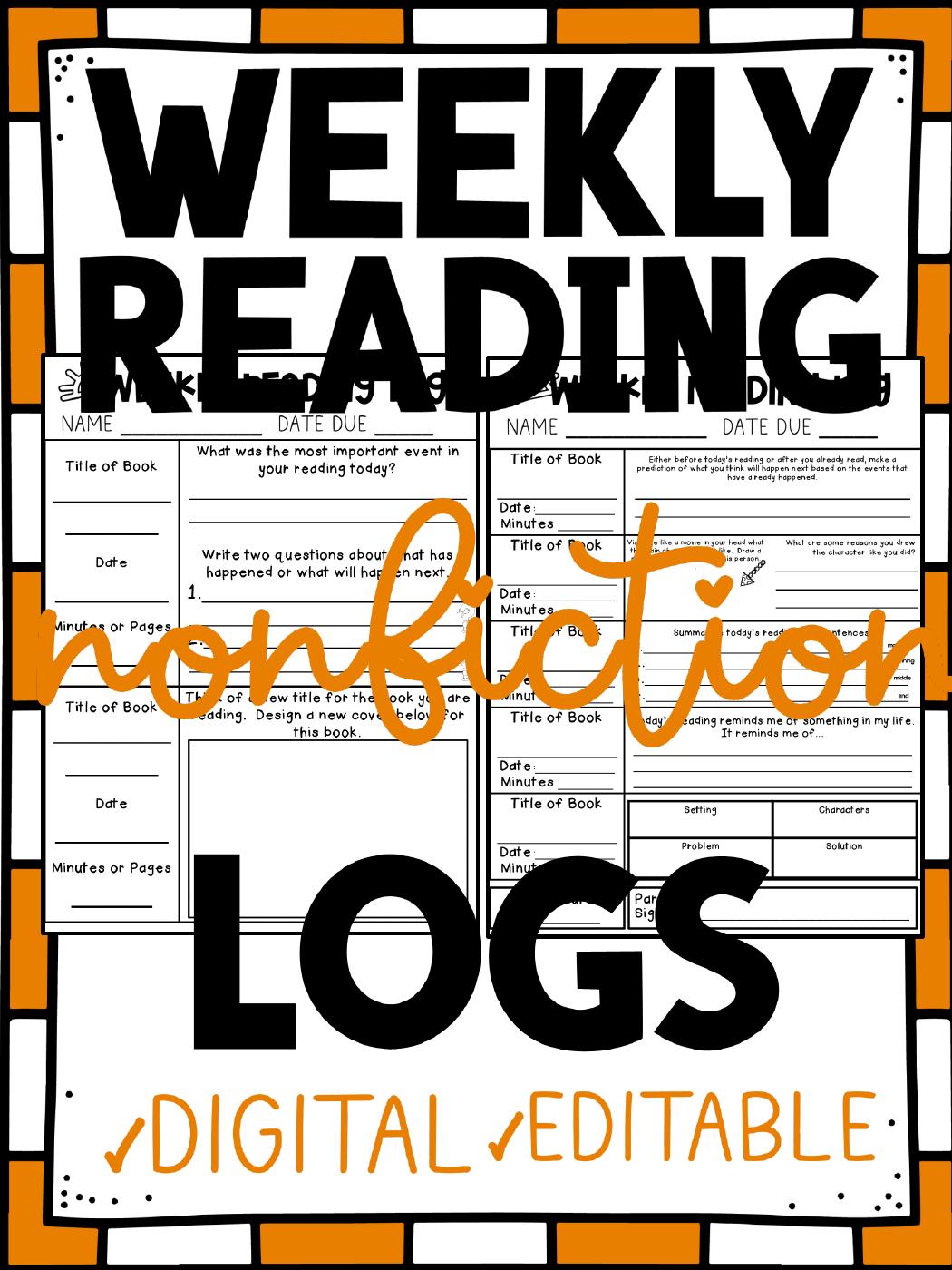 Editable nonfiction weekly reading logs cover