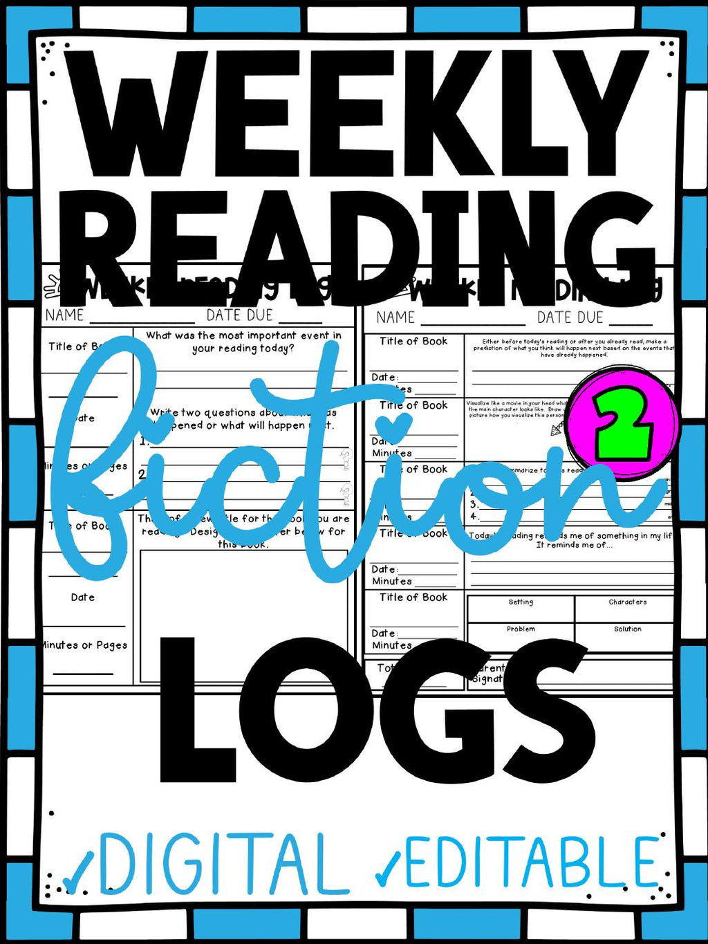 Editable fiction weekly reading logs Set 2 cover