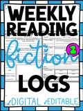 Editable fiction weekly reading logs Set 2 cover