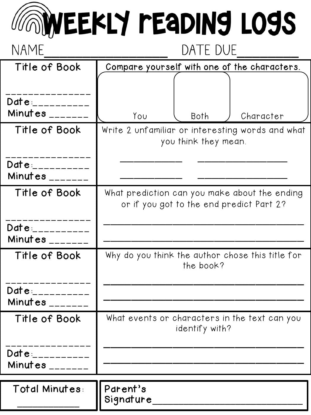 Fiction Set 2 weekly reading response preview