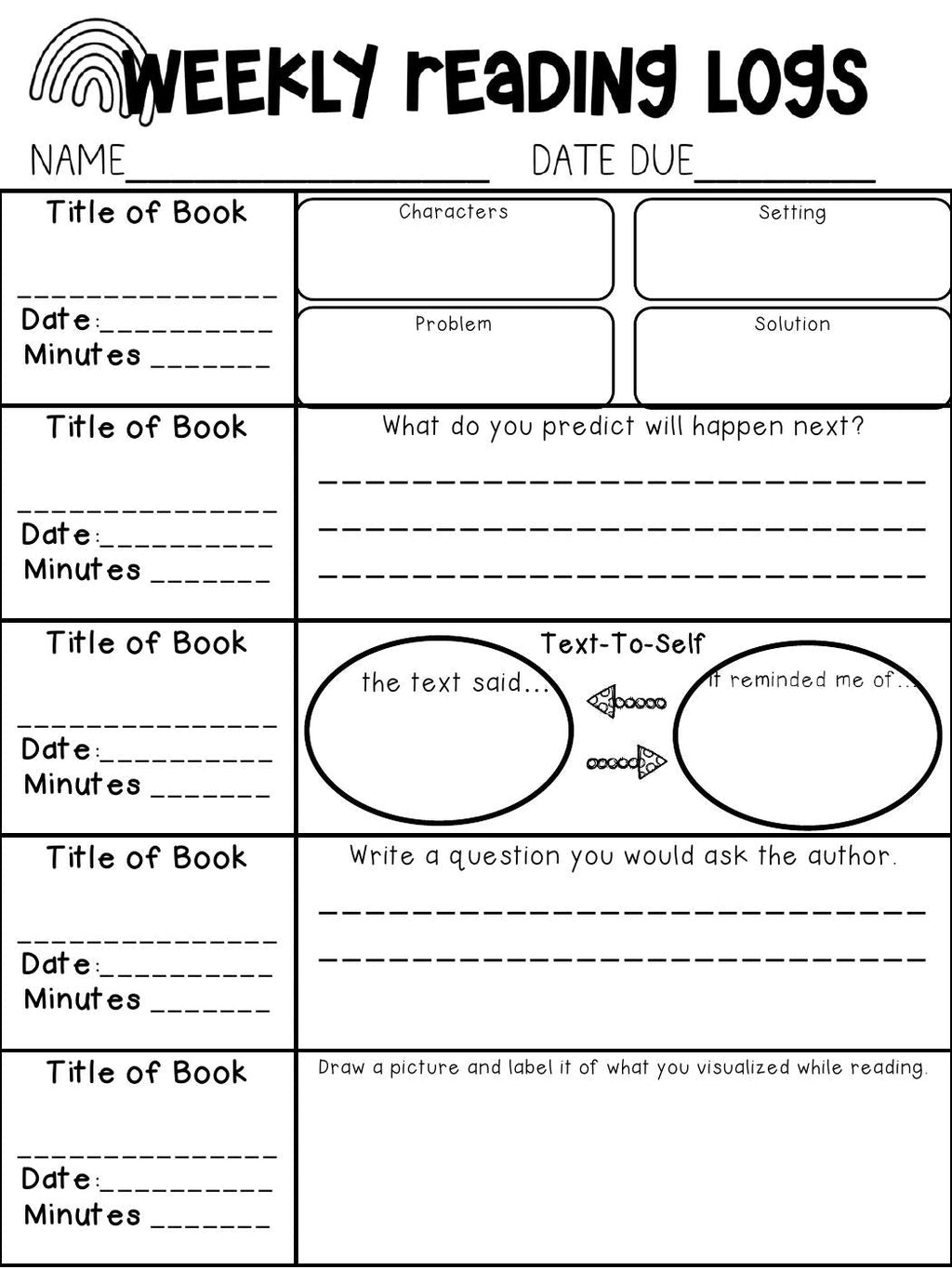 Editable fiction Set 2 reading log preview