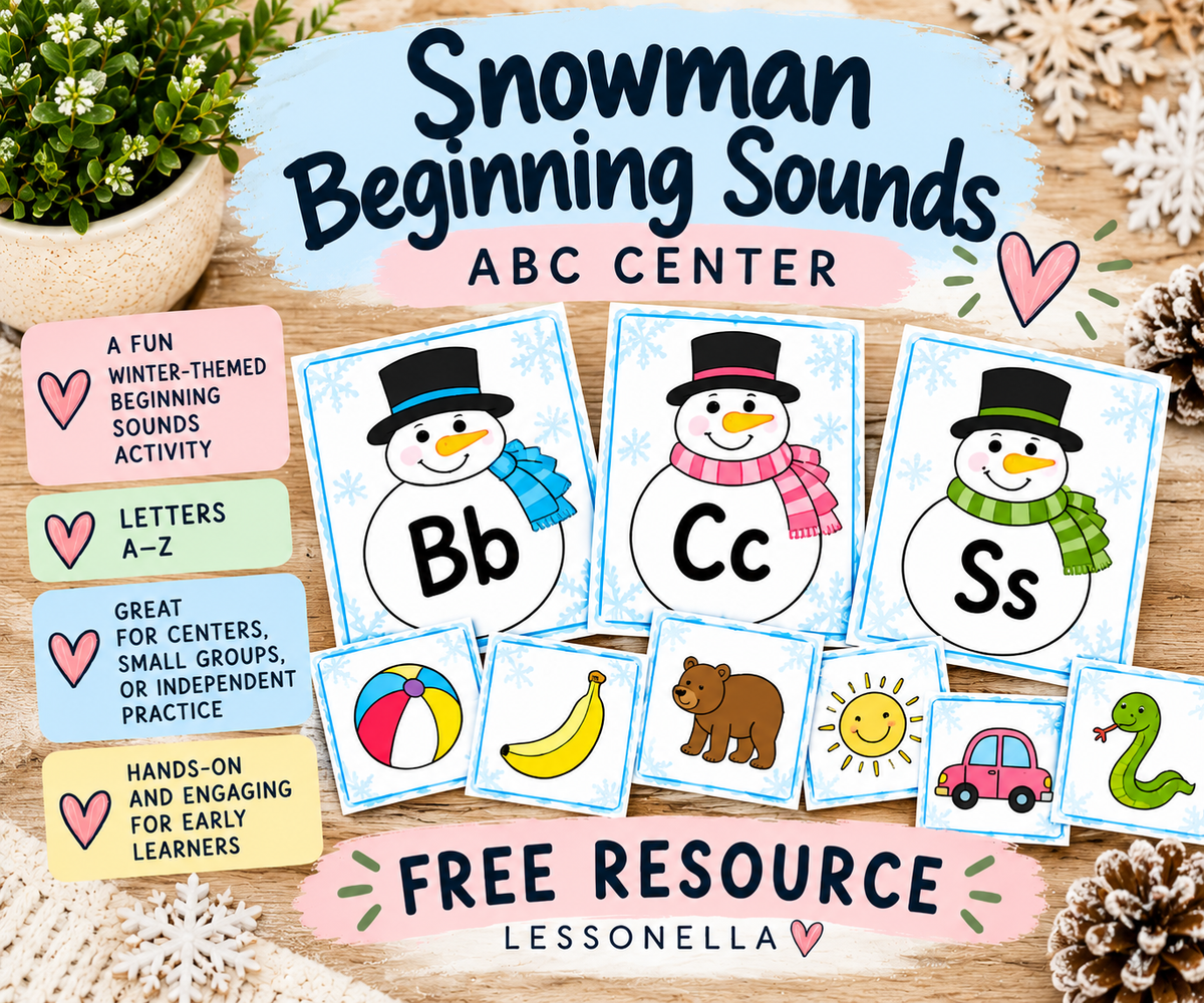 Snowman Beginning Sounds free winter phonics center