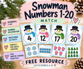 Snowman Numbers 1 to 20 free winter math center